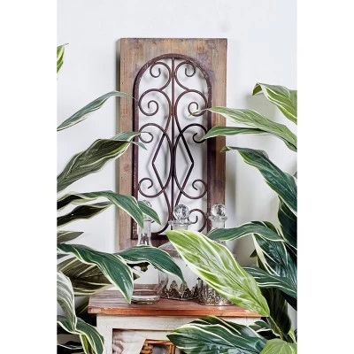 Wood Scroll Window Inspired Wall Decor With Metal Scrollwork Relief Brown - Olivia & May 2 Wood Scroll Window Inspired Wall Decor With Metal Scrollwork Relief Brown - Olivia & May - Image 2