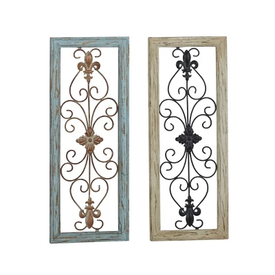 Set Of 2 Wood Scroll Arabesque Wall Decors Natural/Black - Olivia & May 7 Set Of 2 Wood Scroll Arabesque Wall Decors Natural/Black - Olivia & May - Image 7