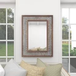 Wood Wall Mirror With Embossed Metal Gray - Olivia & May -Home Decor Outlet Store GUEST acb13fa2 c930 4d2b 9543 3c065a769370