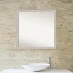 29" X 29" Non-Beveled Marred Wood Bathroom Wall Mirror Silver - Amanti Art -Home Decor Outlet Store GUEST af1d914e 6eb6 4373 9bd7 0c5b4c614abf