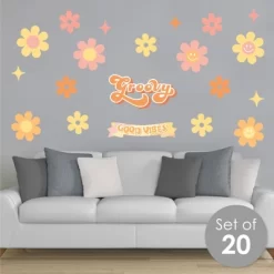 Big Dot Of Happiness Stay Groovy - Peel And Stick Boho Floral Home Decor Vinyl Wall Art Stickers - Wall Decals - Set Of 20