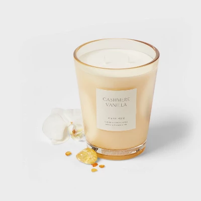 Colored Vase Glass With Dustcover Cashmere Vanilla Candle Ivory - Threshold™ 2 Colored Vase Glass With Dustcover Cashmere Vanilla Candle Ivory - Threshold™ - Image 2