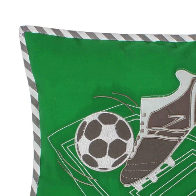 Bacati - Soccerball Green/Grey Muslin Throw Pillow 2 Bacati - Soccerball Green/Grey Muslin Throw Pillow - Image 2
