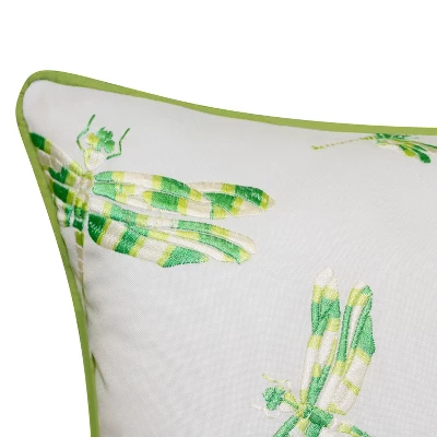 Embroidered Dragonflies Rectangular Indoor/Outdoor Throw Pillow Leaf Green/White - Edie@Home 3 Embroidered Dragonflies Rectangular Indoor/Outdoor Throw Pillow Leaf Green/White - Edie@Home - Image 3