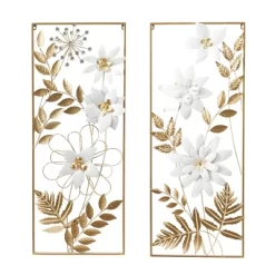 Set Of 2 Metal Floral Wall Decors With Gold Frame - Olivia & May