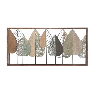 Metal Leaf Varying Texture Wall Decor With Wood Frame Brown - Olivia & May 4 Metal Leaf Varying Texture Wall Decor With Wood Frame Brown - Olivia & May - Image 4
