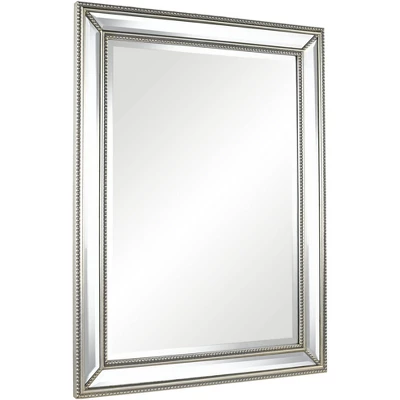 Uttermost Palais Rectangular Vanity Accent Wall Mirror Modern Beaded Beveled Silver Frame 30" Wide For Bathroom Bedroom Living Room Home Office House 4 Uttermost Palais Rectangular Vanity Accent Wall Mirror Modern Beaded Beveled Silver Frame 30" Wide For Bathroom Bedroom Living Room Home Office House - Image 4