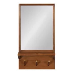 16" X 30" Hinter Framed Wall Mirror With Pegs Walnut Brown - Kate & Laurel All Things Decor