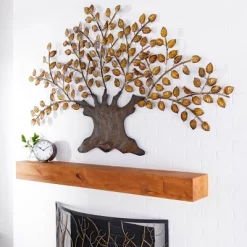 Traditional Metal Tree Indoor Outdoor Wall Decor With Leaves Brown - Olivia & May
