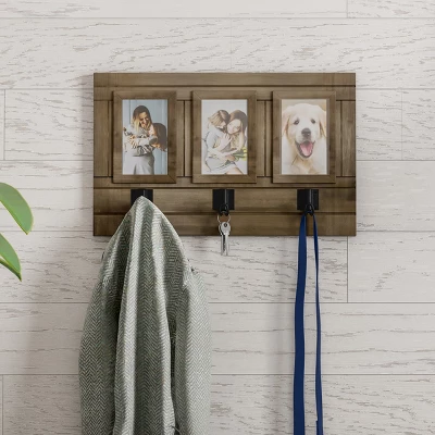 Wall Picture Collage With 3 Hanging Hooks- Wall Mounted Photo Frame Decor With Rustic Wood Look, Holds 4x6 Pictures By Lavish Home 1 Wall Picture Collage With 3 Hanging Hooks- Wall Mounted Photo Frame Decor With Rustic Wood Look, Holds 4x6 Pictures By Lavish Home