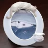 Roman Set Of 12 Porcelain Siamese Cat And Fish Photo Picture Frames 4" X 6" - White/Blue