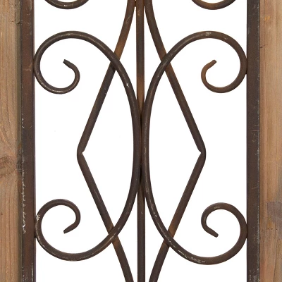 Wood Scroll Window Inspired Wall Decor With Metal Scrollwork Relief Brown - Olivia & May 7 Wood Scroll Window Inspired Wall Decor With Metal Scrollwork Relief Brown - Olivia & May - Image 7