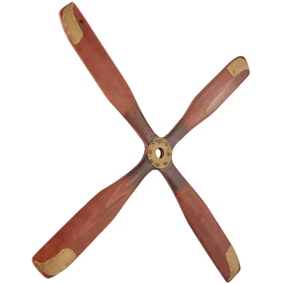 Wood Airplane Propeller 4 Blade Wall Decor With Aviation Detailing Brown - Olivia & May 1 Wood Airplane Propeller 4 Blade Wall Decor With Aviation Detailing Brown - Olivia & May