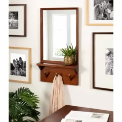 16" X 30" Hinter Framed Wall Mirror With Pegs Walnut Brown - Kate & Laurel All Things Decor -Home Decor Outlet Store GUEST e14316dd 731a 4aa7 9c11 46e17cbff87d