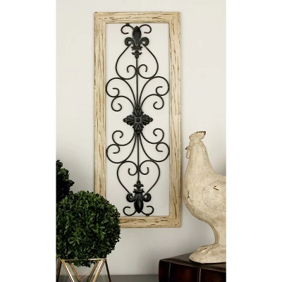 Set Of 2 Wood Scroll Arabesque Wall Decors Natural/Black - Olivia & May 2 Set Of 2 Wood Scroll Arabesque Wall Decors Natural/Black - Olivia & May - Image 2