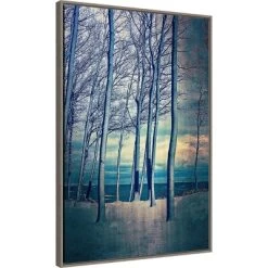 22" X 33" Winter Trees At Lake Michigan By Michelle Calkins Framed Canvas Wall Art Gray Wash - Amanti Art