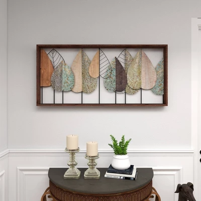 Metal Leaf Varying Texture Wall Decor With Wood Frame Brown - Olivia & May 12 Metal Leaf Varying Texture Wall Decor With Wood Frame Brown - Olivia & May - Image 12