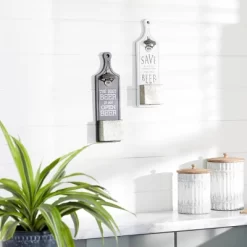 Wood Sign Beer Bottle Opener 2 Storage Slot Wall Decor Set Of 2 - Olivia & May