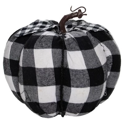 Northlight 7" Black And White Buffalo Plaid Fall Harvest Tabletop Pumpkin 3 Northlight 7" Black And White Buffalo Plaid Fall Harvest Tabletop Pumpkin - Image 3