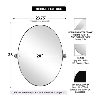 Moon Mirror 20 X 28 Inch Modern Oval Wall Mounted Hanging Bathroom Vanity Mirror With Stainless Steel Metal Frame, Brushed Silver 2 Moon Mirror 20 X 28 Inch Modern Oval Wall Mounted Hanging Bathroom Vanity Mirror With Stainless Steel Metal Frame, Brushed Silver - Image 2