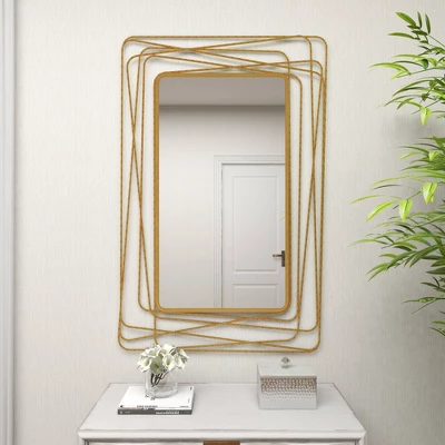Metal Wall Mirror With Thin Metal Rectangle Frame Gold - Olivia & May 11 Metal Wall Mirror With Thin Metal Rectangle Frame Gold - Olivia & May - Image 11
