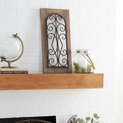 Wood Scroll Window Inspired Wall Decor With Metal Scrollwork Relief Brown - Olivia & May 1 Wood Scroll Window Inspired Wall Decor With Metal Scrollwork Relief Brown - Olivia & May