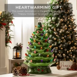 Best Choice Products 24in X-Large Pre-Lit Ceramic Christmas Tree Battery-Powered Decoration W/ LED Light, Timer - Green -Home Decor Outlet Store GUEST faf335f6 f48f 40d1 bc08 d8eb9af52379