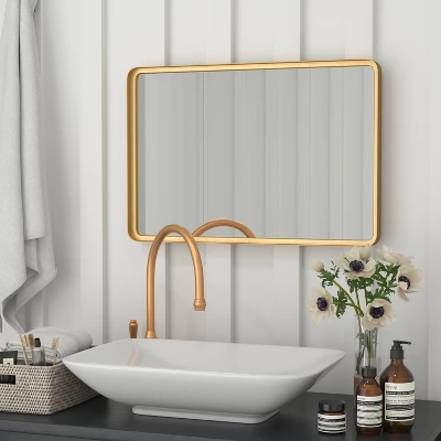 Flash Furniture Janinne 20"x30" Rectangle Gold Metal Deep Framed Wall Mirror - Large Accent Mirror For Bathroom, Entryway, Dining Room, & Living Room 4 Flash Furniture Janinne 20"x30" Rectangle Gold Metal Deep Framed Wall Mirror - Large Accent Mirror For Bathroom, Entryway, Dining Room, & Living Room - Image 4